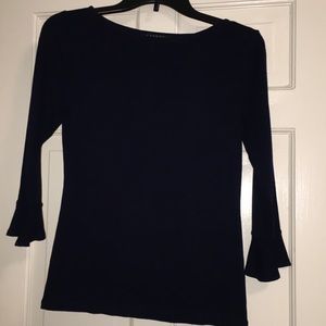 Ralph Lauren Navy Boat Neck Ruffled 3/4 Sleeve M